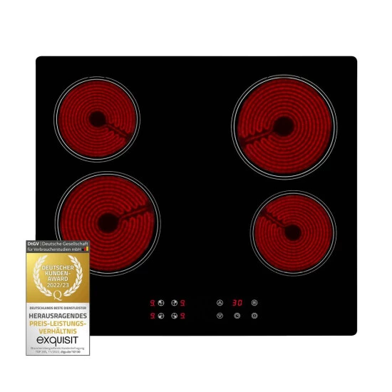 Auslauf 😀 Exquisit EKC 601-2.1 Glaskeramik Kochfeld | 4 Kochstellen | Rahmenlos 🌟 3 Auslauf 😀 Exquisit EKC 601-2.1 Glaskeramik Kochfeld | 4 Kochstellen | Rahmenlos 🌟