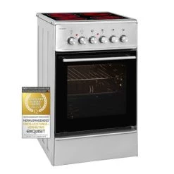 Großhandel 😍 Exquisit ECM 5-4 I BZ Elektro-Standherd Glaskeramik | 4 Kochstellen | Bräter-u. Zweikreiszone |Grill, Umluft | Inox 🤩